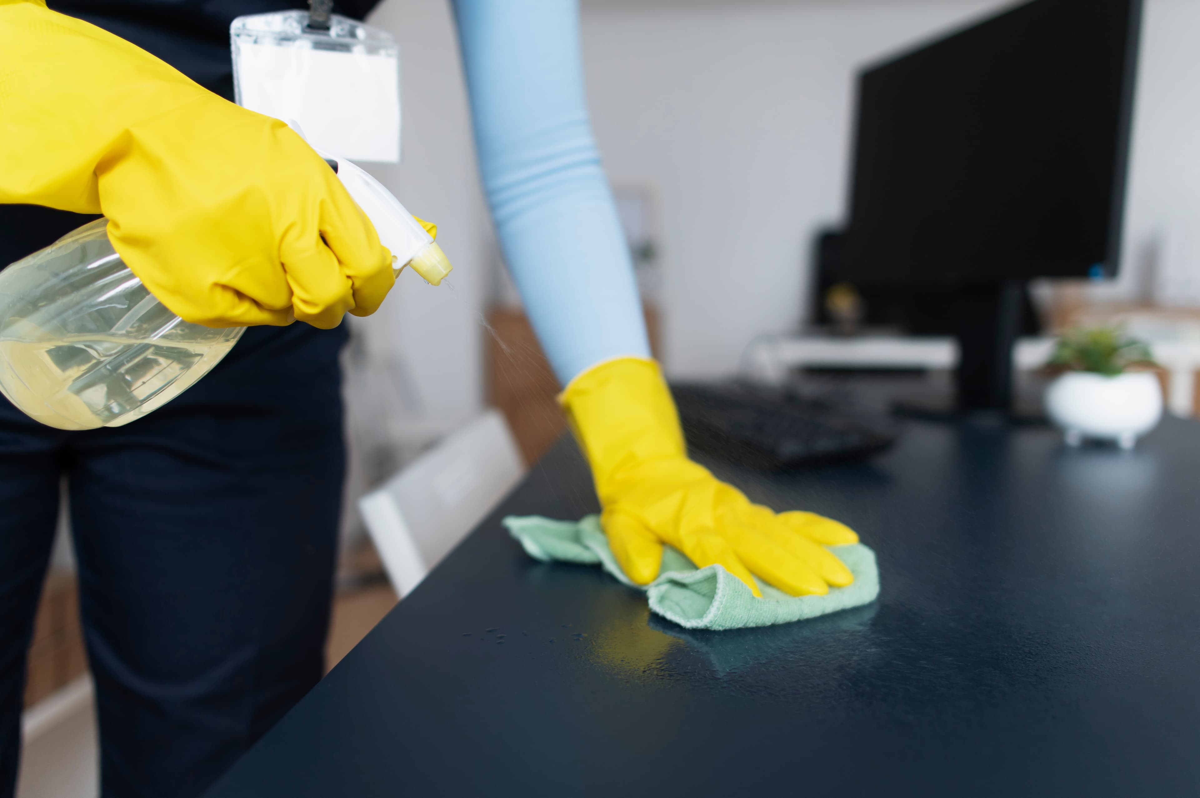 Person taking care office cleaning